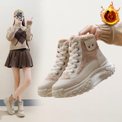Lässige Schneestiefel für Damen, rutschfeste Schnürstiefeletten mit klobiger Plateausohle und Kunstfellfutter, warme Kurzstiefel für den Winter, Wander-Sneaker für Damen