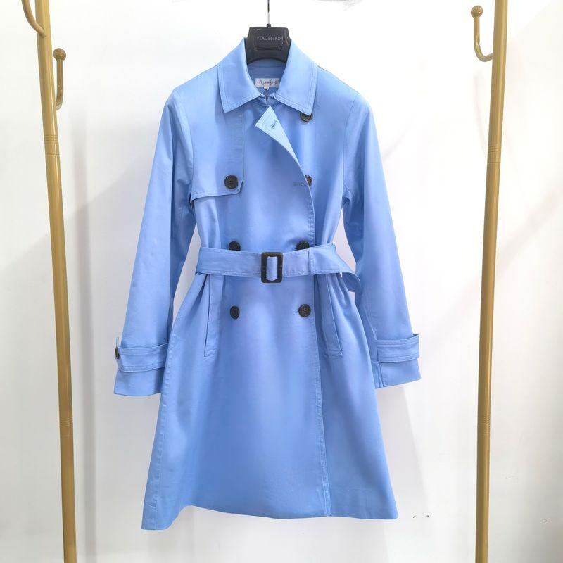 

Japanese Single Foreign Trade Tail Goods Spring and Autumn Lapel Long sleeve Double Breasted Outerwear Temperament Belt Mid-Length Trench coat Women Light blue S