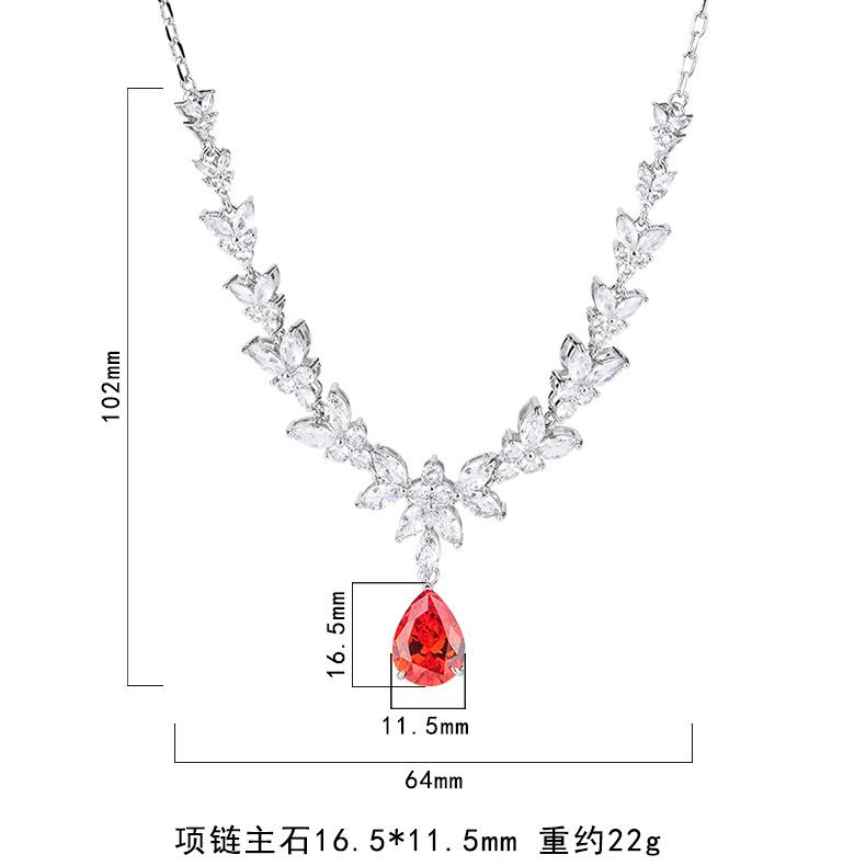 Cross Border Luxury Red Corundum Gemstone Pendant Zircon Necklace Collarbone Chain Formal Dress Evening Decoration Colorful Treasure