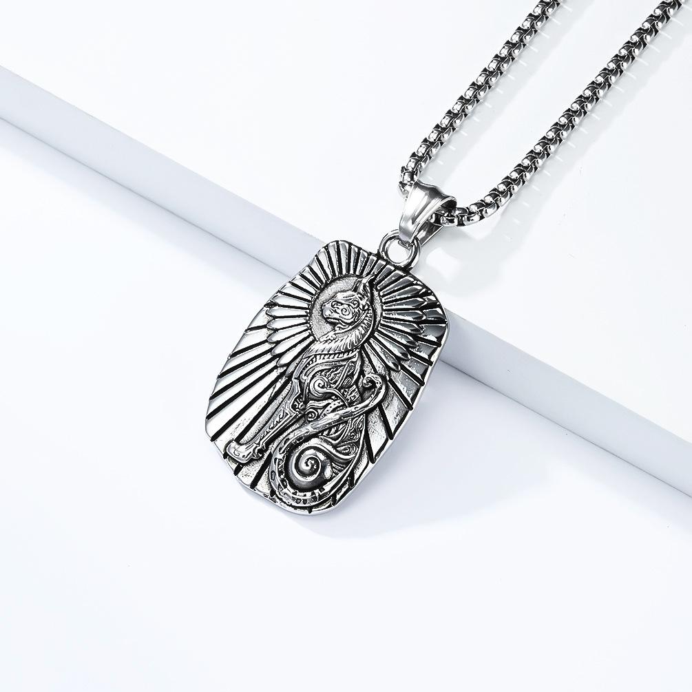 Street Fashion Ancient Egyptian Cat God Bast Necklace for Men, Artistic Vintage Titanium Steel Pendant