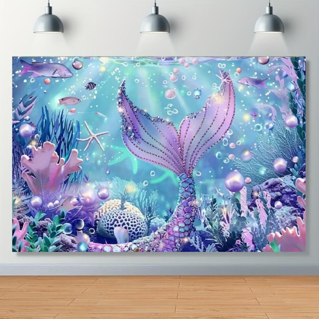 Mermaid Backdrop Girls Princess Birthday Party Decoration Background Under The Sea Photography Supplies Kids Baby Shower Banner