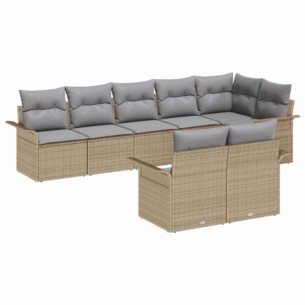 8 Piece Beige Garden Sofa Set with Cushions