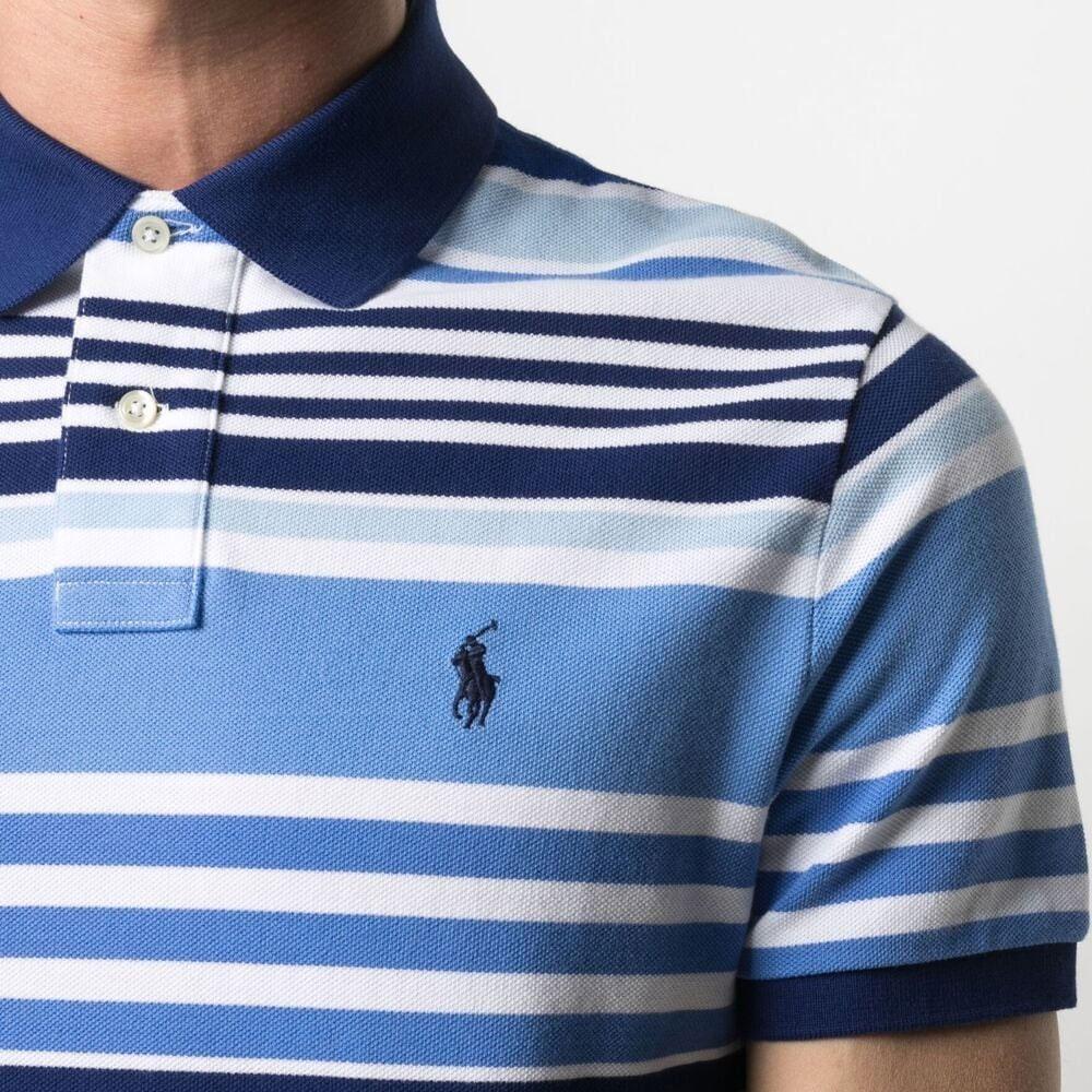 Polo Ralph Lauren Striped Logo Pattern Loose Fit Short Sleeve Polo Shirt Men tops Blue 710834877-001
