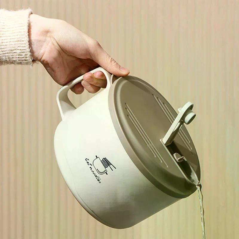 304 Stainless Steel Foam Bowl Large Capacity Double-Layer Anti-Scald Lunch Box With Tableware/Lid Can Drain Ramen Bowl