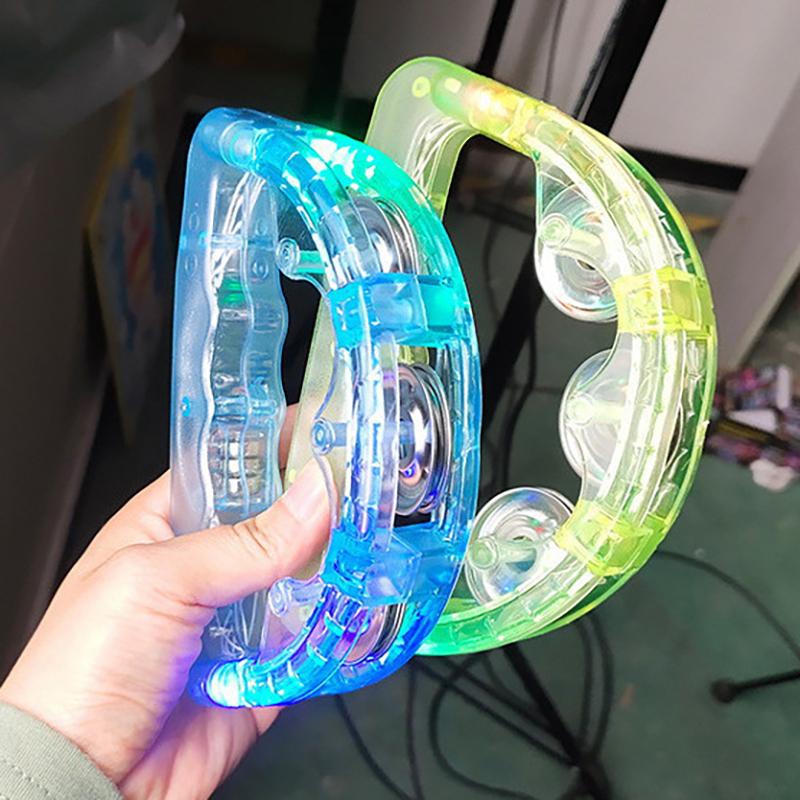 Bright Led Light Up Sensory Toy Flashing Tambourine Musical Instrument Shaking Party Atmosphere Child Toys Random Color