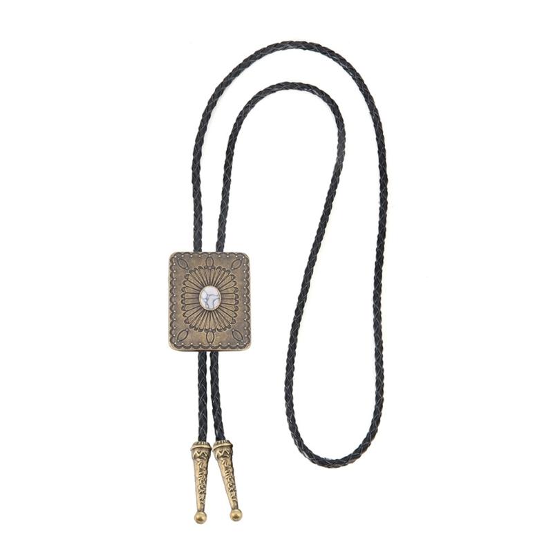 Punk Style Bolo Tie with Emblem Charm Necktie Necklace Costume Accessory