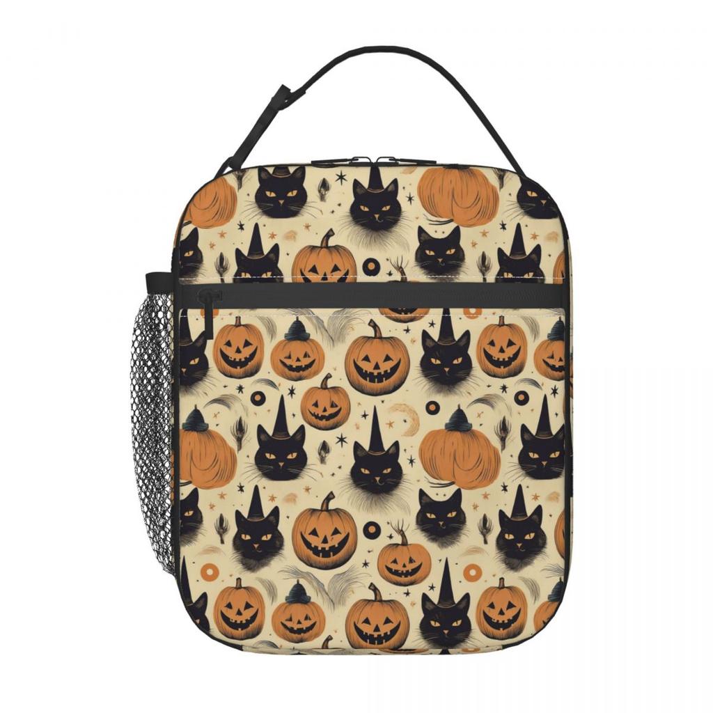 Sac à lunch isotherme à motif sorcière chat noir citrouille Halloween pour femmes et enfants, étanche, pour femmes et enfants.