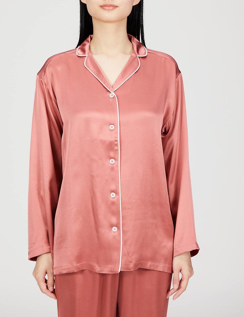 Gunze KaiminNavi Sleep Navi Long Sleeves and Silk Rose New Size M Pajamas, 100% Silk, Pants, Satin, Women's, Pink, Model,