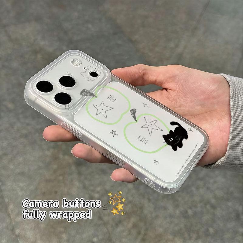 

Green Apple Kitten Soft Shell Phone Case for Apple 17 Pro Max, Drop-proof Design with Integrated Camera Button iPhone 17
