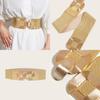 Gold Women Metal Waist Belt Snap Fastener Asymmetric Design Outerwear Dresses