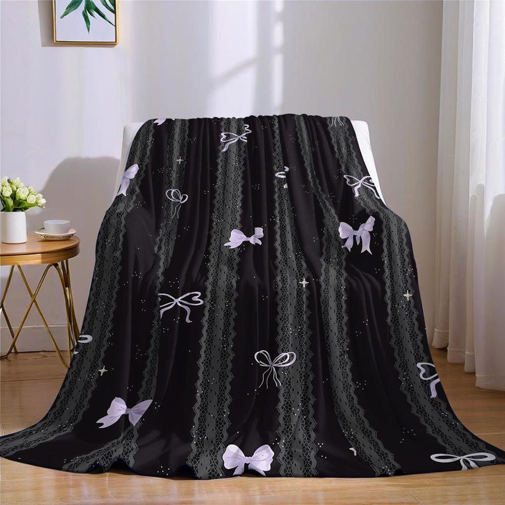 Lace & Bow Stripes Flannel Blanket Warm Soft Halloween Christmas Couch Warm Cozy Decorative Decor Gift for All Season