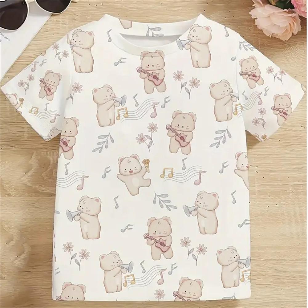 2025 Summer Kids Girl Clothes Heart Pattern Print Clothing for Girls Short Sleeve T Shirt Child Boys Fashion Outdoor O-Neck Tops