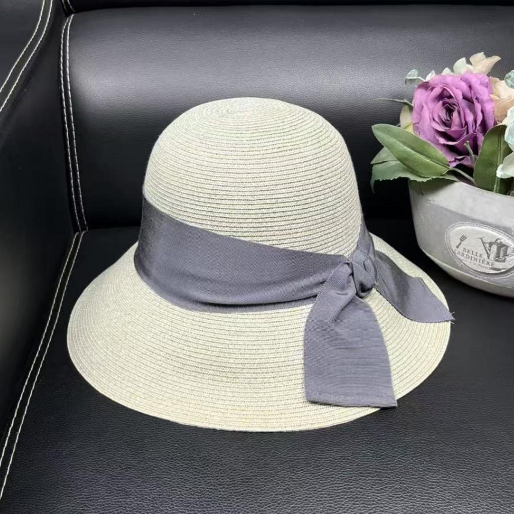 Straw hat women's summer wide edge sunscreen hat fashionable and elegant sun hat temperament sweet women's basin hat bucket hat
