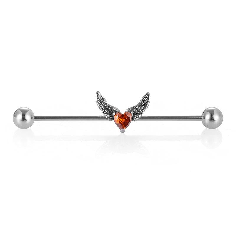 Stainless Steel Zircon-Studded Industrial Barbell Ear Piercing