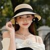 Nouveau chapeau de paille à nœud style Hepburn français pour femmes d'été, ceinture noire, sommet plat, protection solaire, parasol, chapeau supérieur de vacances