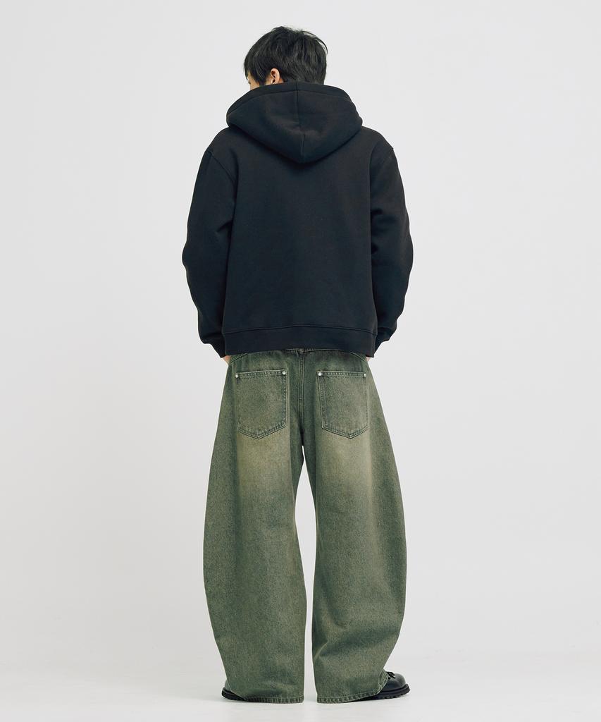 Takeasy [Crop T-Shirt Added] Eyelet Crop Zip-Up Hoodie (Black)
