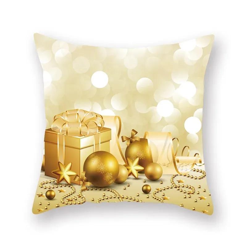 Gold Christmas Pillowcase Living Room Sofa Bed Pillow Home Decoration Bedroom Bedside Cushion 45x45cm