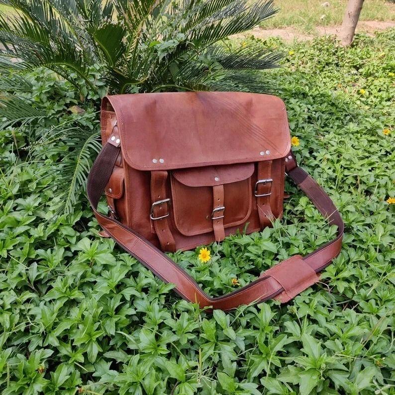 

Кожаная сумка Мужская Натуральная На плечо Коричневая Винтажная Сумка-мессенджер для ноутбука Портфель 13 x 10 x 4 in