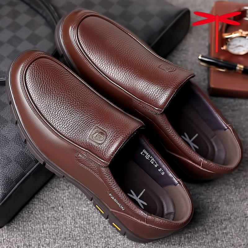 Leather Shoes Men's Leather Business Leisure In the Elderly Soft Sole One Pedal Men's Shoes Spring and Autumn New Cowhide Dad Shoes