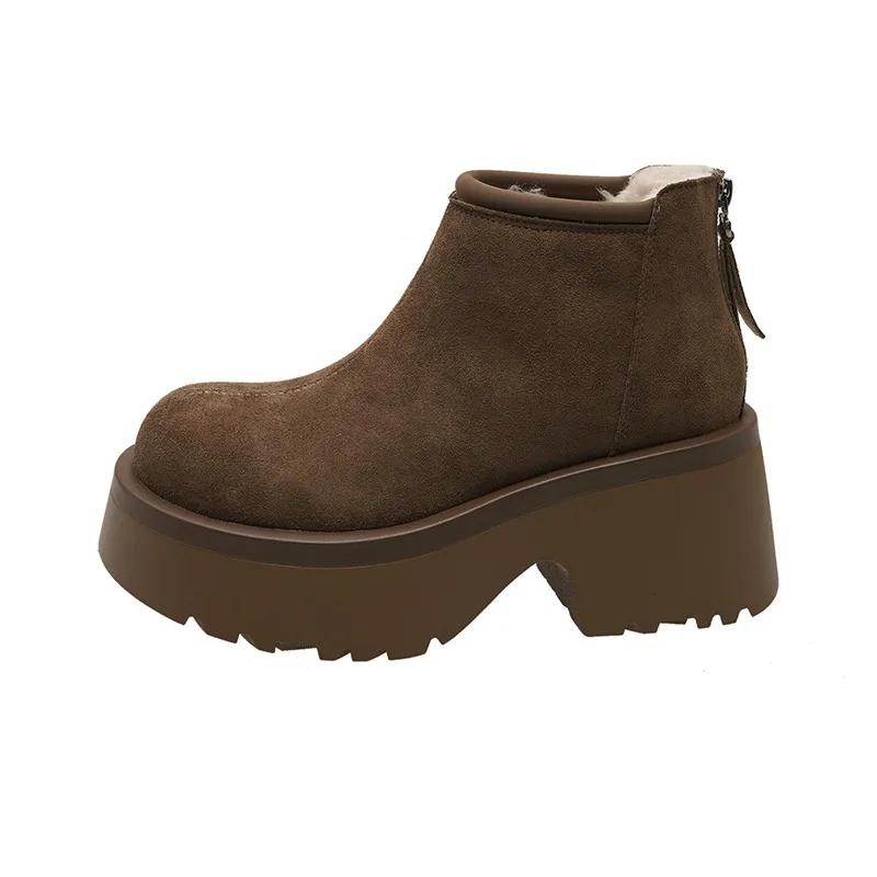 High Heels Suede Platform Ankle Snow Boots Women Plush Cotton Shoes Fashion Chunky Boots 2024 Trend Non Slip Pumps Botas Mujer