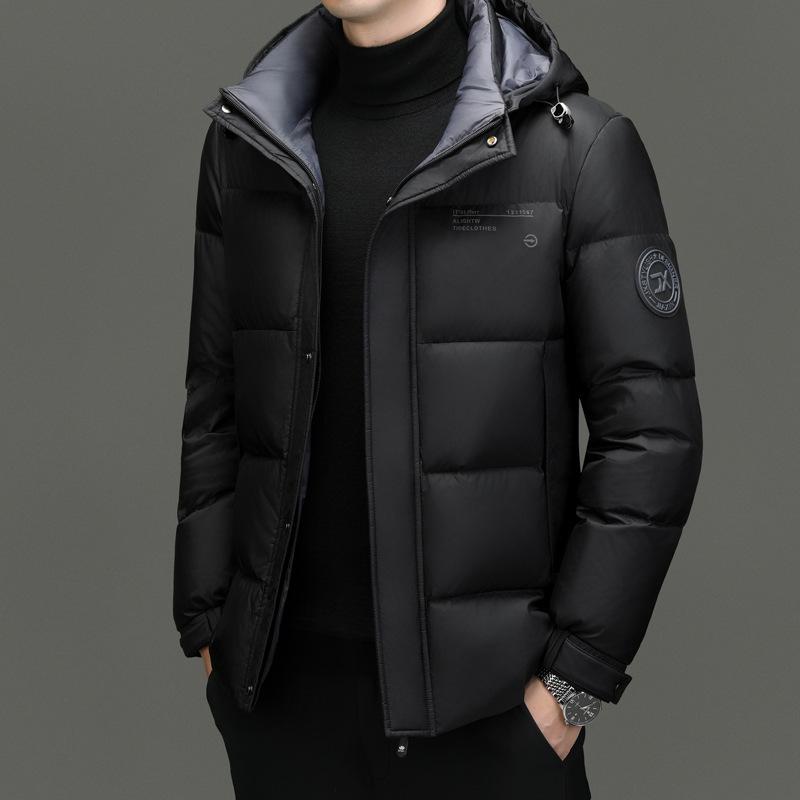 

Men s Winter Hooded Detachable Down Jacket - Short Casual Coat with Large Medal Design L чорний/синій