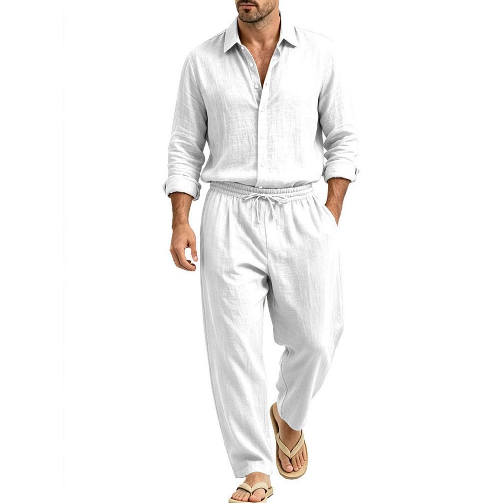Men's Long Sleeve Shirt and Straight Leg Pants Set Vacation Casual Two-Piece Outfit