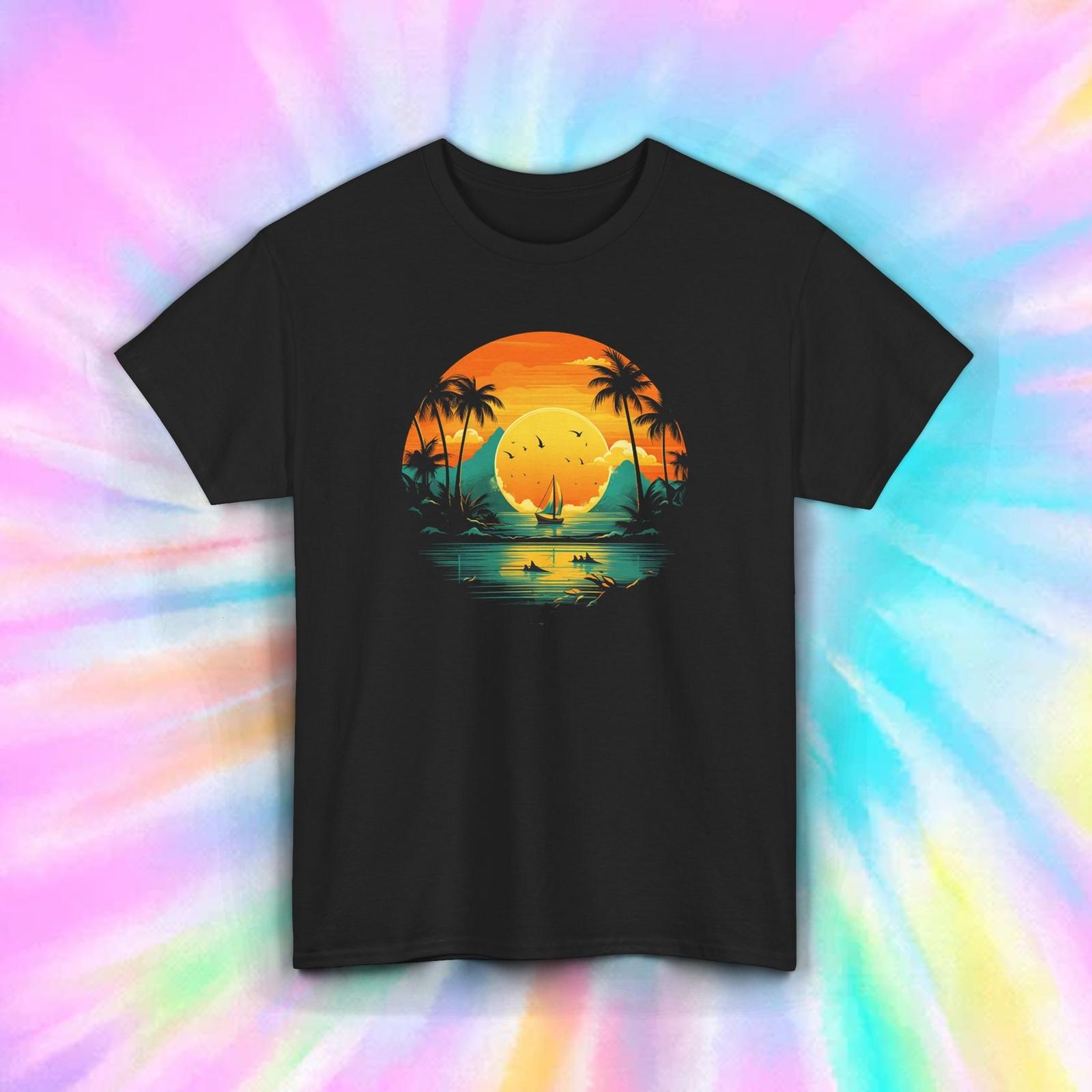 Tropical Sunset Beach Shirt Palm Trees Vacation Summer Vibes Tee S-5XL S