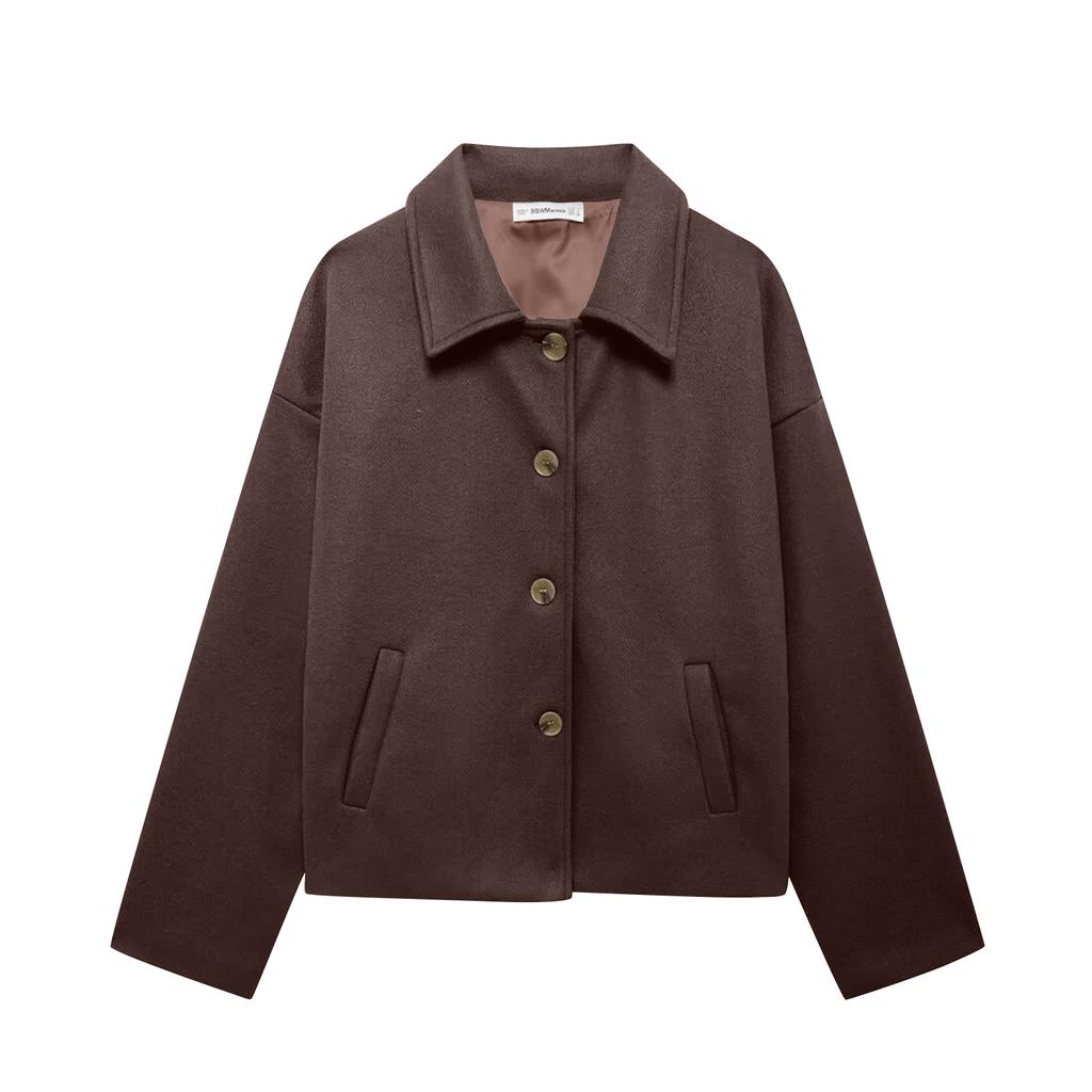Ladies' Solid Color Fashionable Long Sleeved Button Casual Top,  Jacket Jacket Jacket