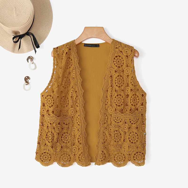 ZANZEA Women Casual Lace Patchwork Sleeveless Cardigan Vest