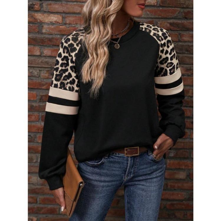 Women's Multi color Leopard Print Long Sleeve Loose Sweatshirt New Autumn Winter Style