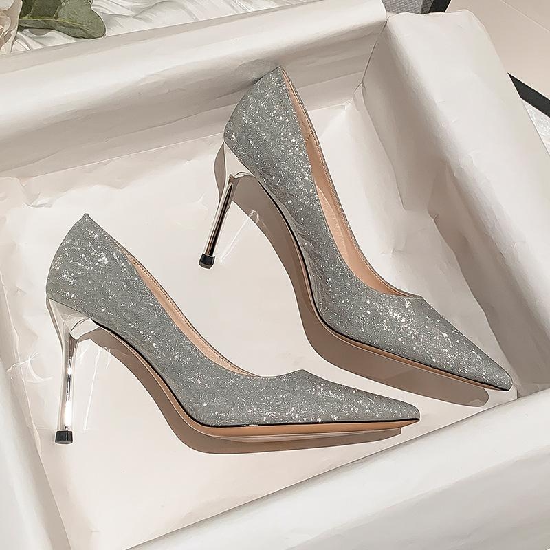 High Heels 8cm Wedding Shoes High Heels Women's Thin Heels New Style Matching Dress Main Wedding Dress Crystal Bride Shoes Women's Shoes