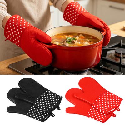 2 Stück rutschfeste Silikon-Ofenhandschuhe hitzebeständige Mikrowellen-Handschuhe zum Backen Grillen strapazierfähige Baumwoll-gefütterte Küchenhandschuhe
