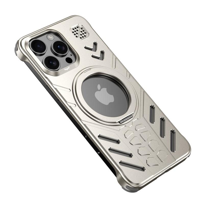 Magnetic Metal Frame Phone Case With Stand IPhone 17 Pro Max 16 15 Shockproof Heat Dissipation Anti-fingerprint