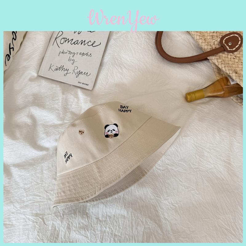 Adorable Bear Embroidered Sun Hat For Women And Men Stylish Wide Brim Fisherman Cap