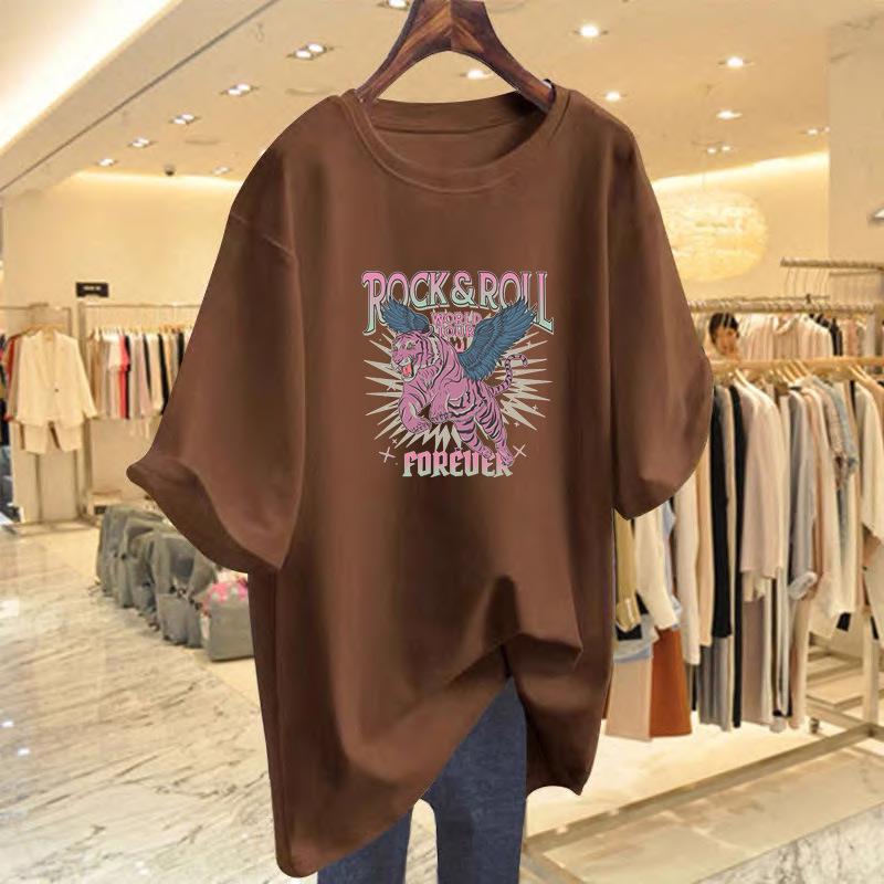 Women's Loose White Cartoon Print Short-Sleeve T-Shirt