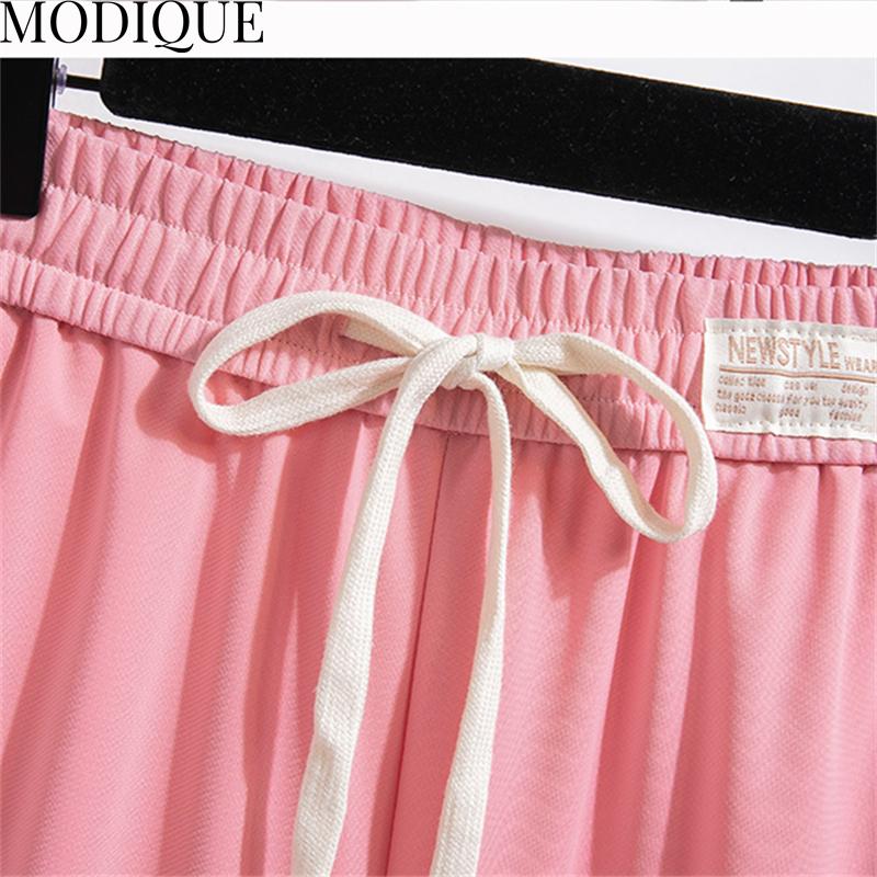 MODIQUE Jaro Léto Nadměrná velikost Nové Ženy Volné Ležérní Bavlna Rovné Dlouhé Kalhoty Tepláky Dámské Všestranné Základy Široké nohavice Délka ke kotníkům