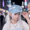 Leather Buckle Newsboy Cap Mini Wing Decor Streetwear Hat Harajuku Cat Ear Beret Hat  Daily