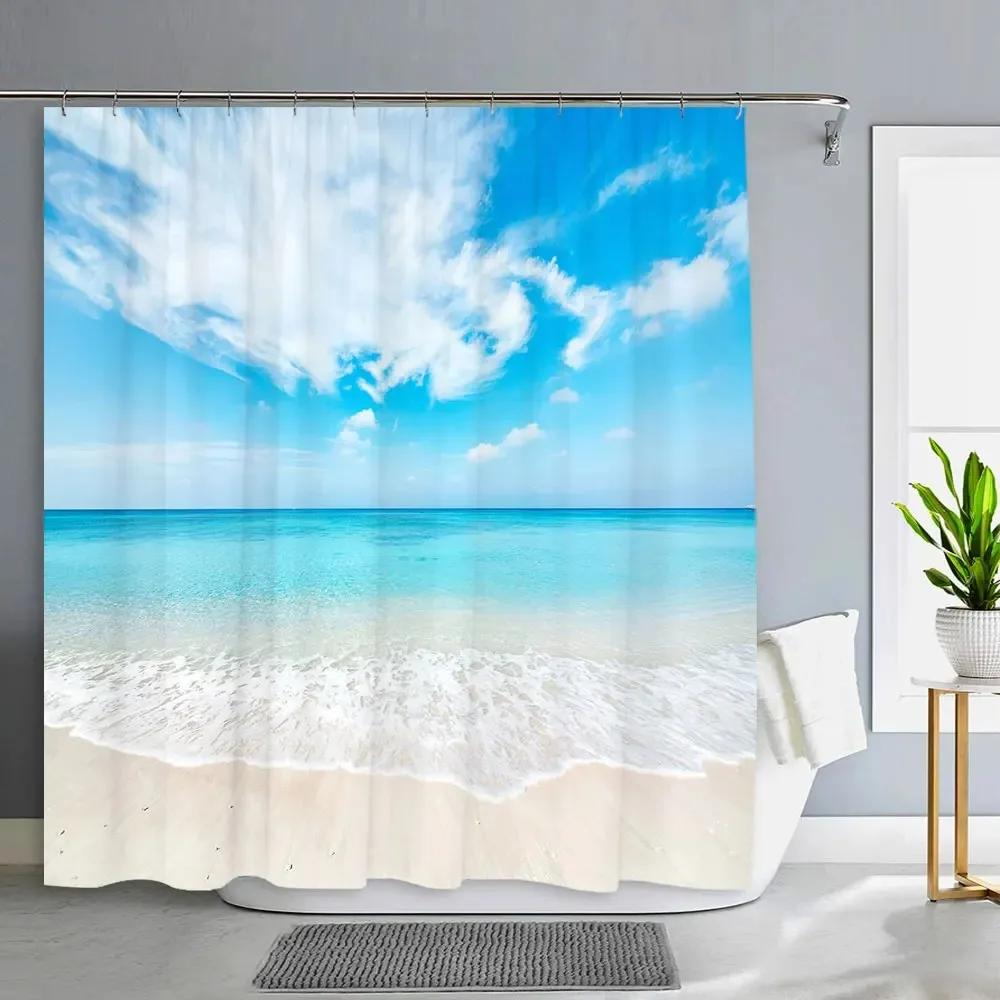 1PC Green Tropical Plants Shower Curtains for Bathroom Polyester Seaworld Shower Curtain Printing Curtain Beach Shower Curtains