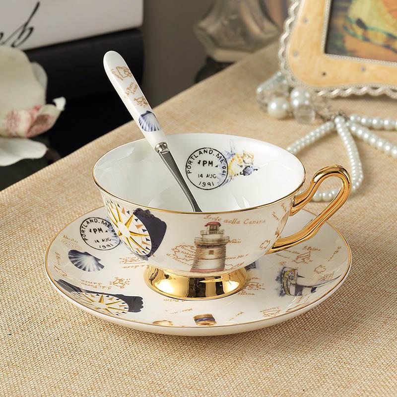 Set di Tazze e Sottotazze da Caffè in Osso Cinese Fine, Tazza da Tè in Porcellana, Festa del Tè Pomeridiano, 200ml