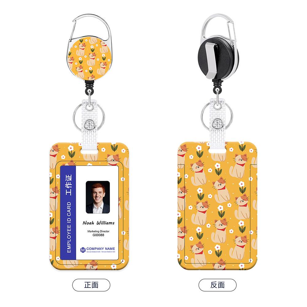 

Badge Holder with Flower Cat Print Cute Lanyard Set for Women Nurse Teacher Retractable Reel Card Clip Holder Case