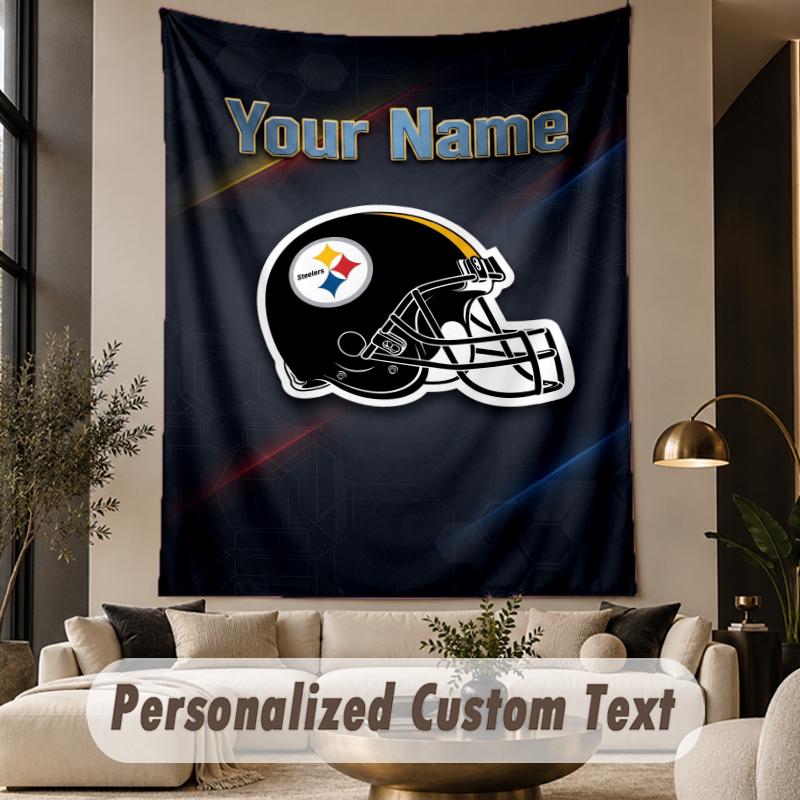 Custom Text Tapestry Pittsburgh Steelers Print Wall Tapestry Indoor Living Room Wall Decor