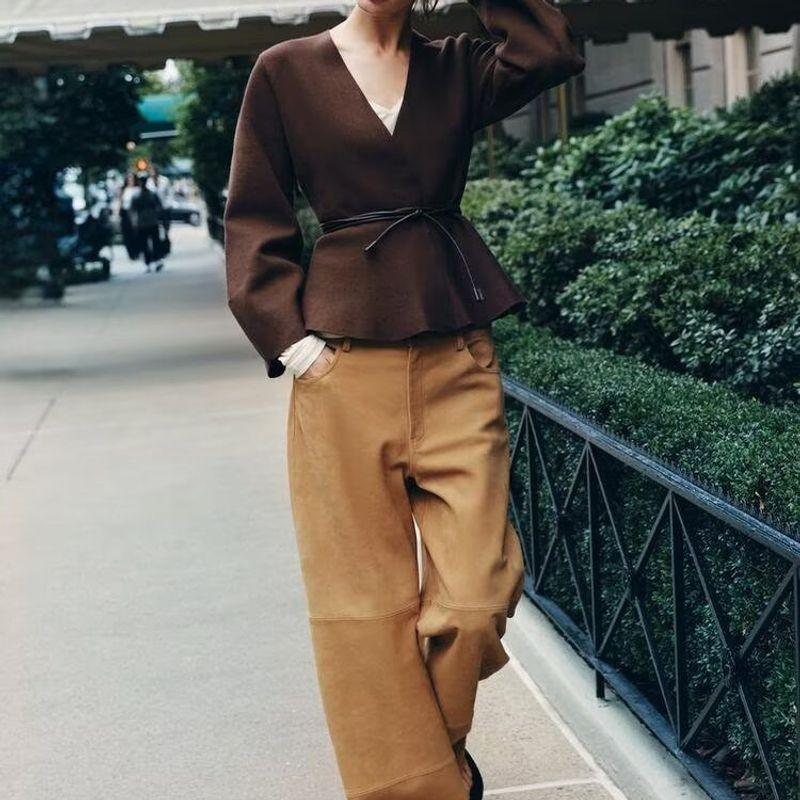 Za Autumn and Winter New Arrivals Women's Clothing Zr European and American Style Fashionable Versatile Knitted Jacket with Belt 9598252 717