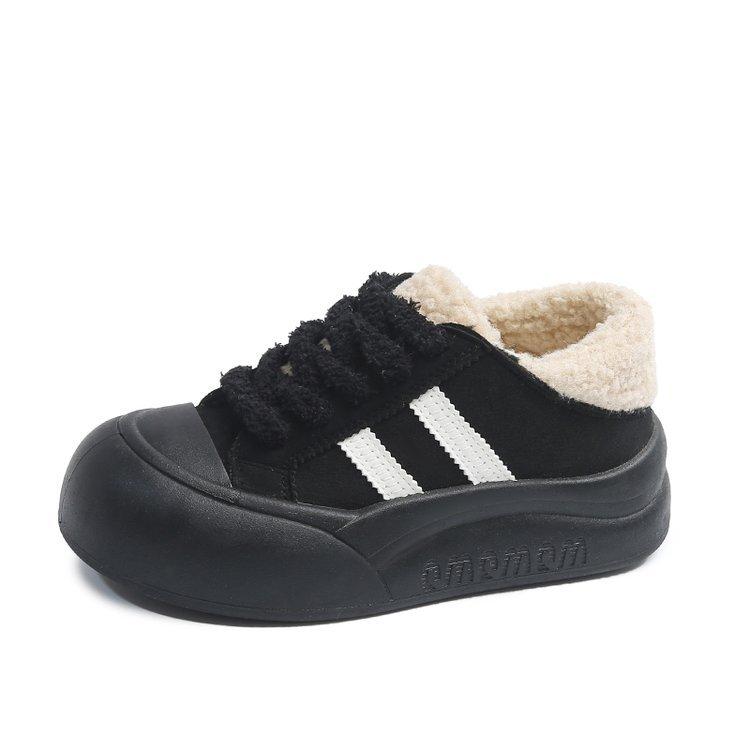 Fleece Retro Bread Shoes Women's 2025 New Winter Warm Versatile Big Head Thick Sole Heightening Sports and Leisure Board Shoes