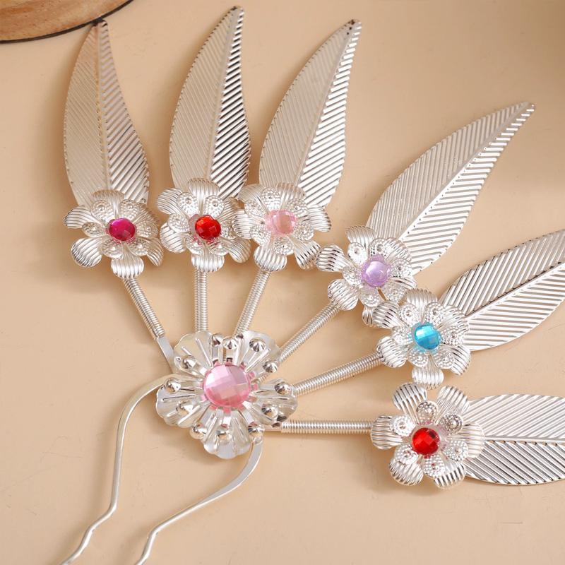 1PC Jewelry Ornaments Ethnic Rhinestone Hair Accessories Flower & Leaf for Women Headdress Hairpin