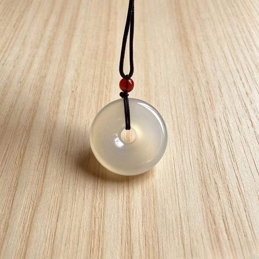 Ice Translucent White Chalcedony Ping An Kou Pendant Necklace for Men and Women