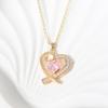 Heart Necklace for Women Golden Stainless Steel Clavicle Chain Pink Zirconia Jewelry Wedding Party Daily Wear Accessories