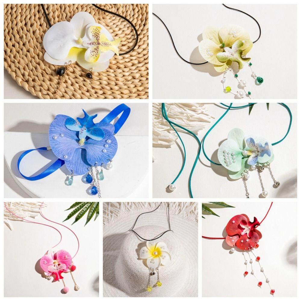 Drawstring Flower Necklace Lace Up Korean Style Choker Fresh Butterfly Orchid Clavicle Chain  Women