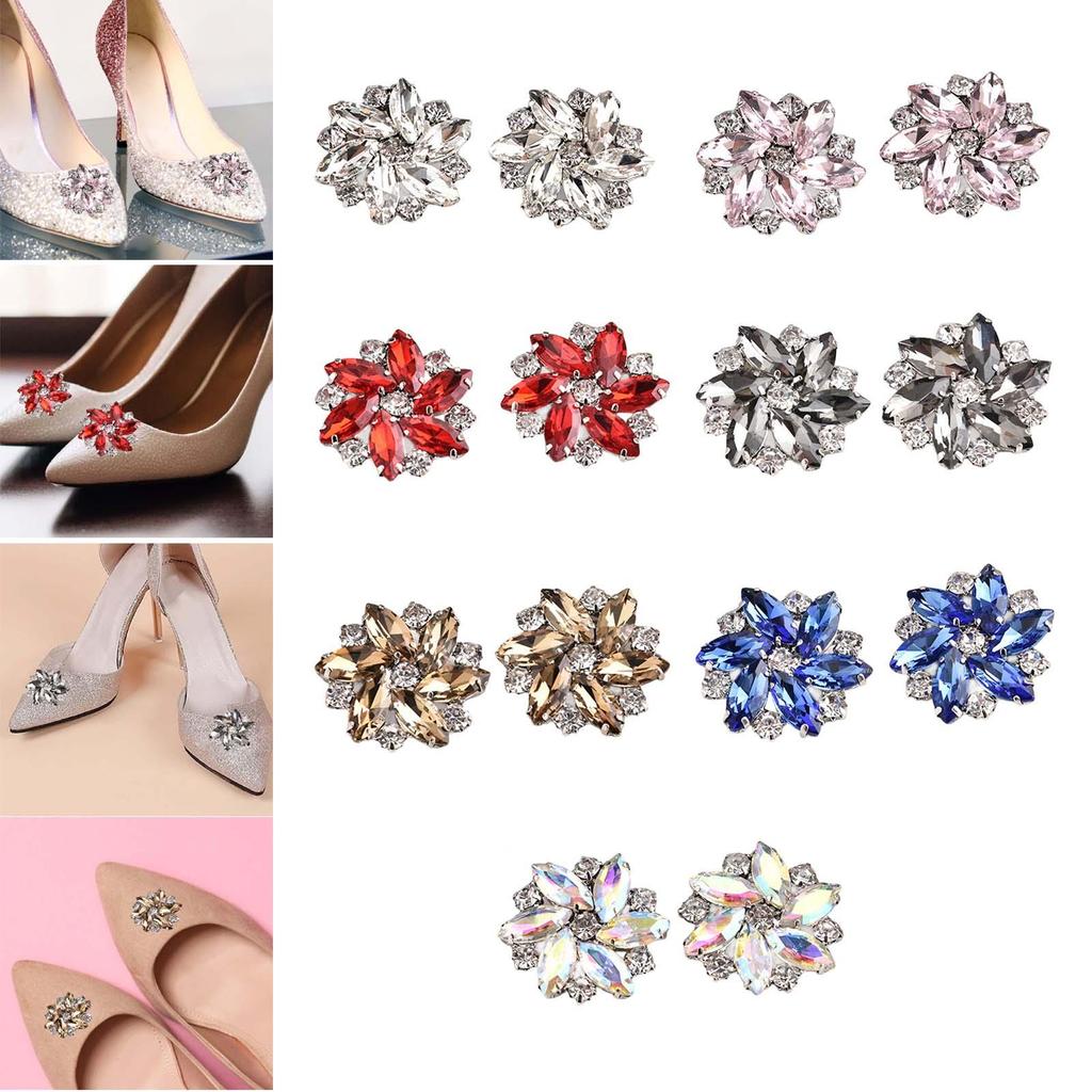 2Pcs Elegant Rhinestone Shoe Clips Shoes Jewelry Decoration Wedding Diamond Removable for Hats DIY Craft Accessories Dress Party