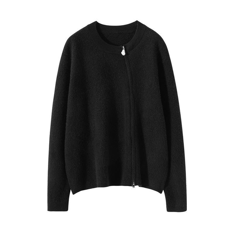 

Женский кашемировый кардиган с круглым вырезом, двойной молнией и пуговицами из барочного жемчуга L