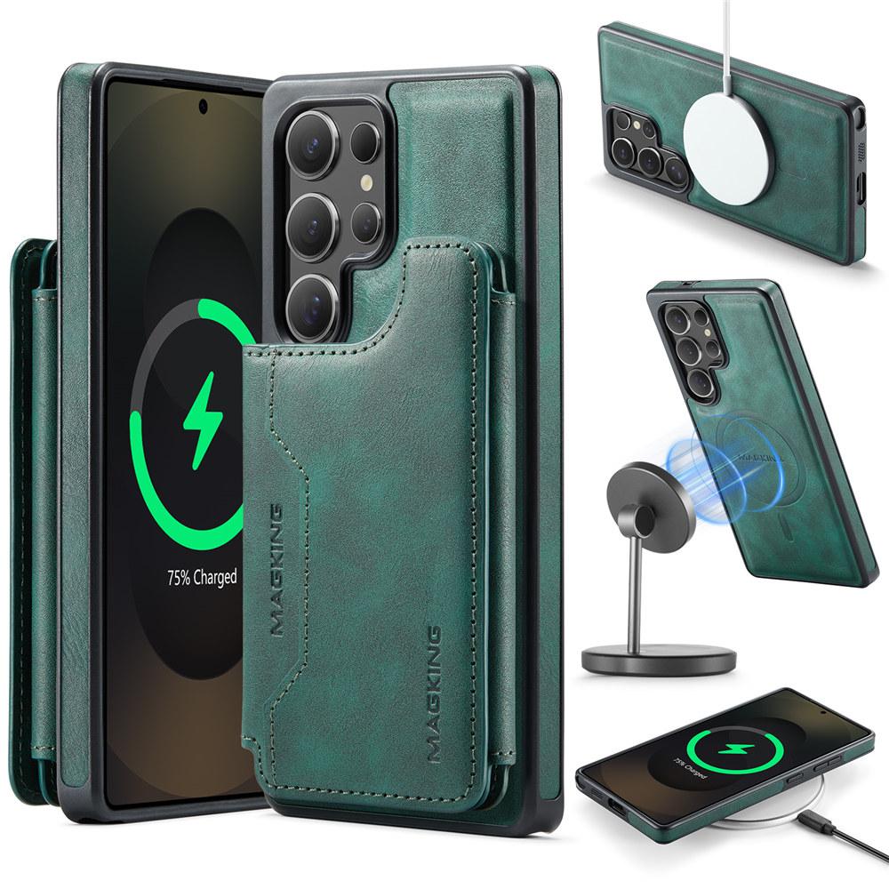 

Для зарядки Magsafe 2 в 1 Съемный кожаный чехол для Samsung Galaxy S25 S24 Plus S23 Ultra Магнитный кошелек-обложка для карт For Samsung S23Ultra зелёный